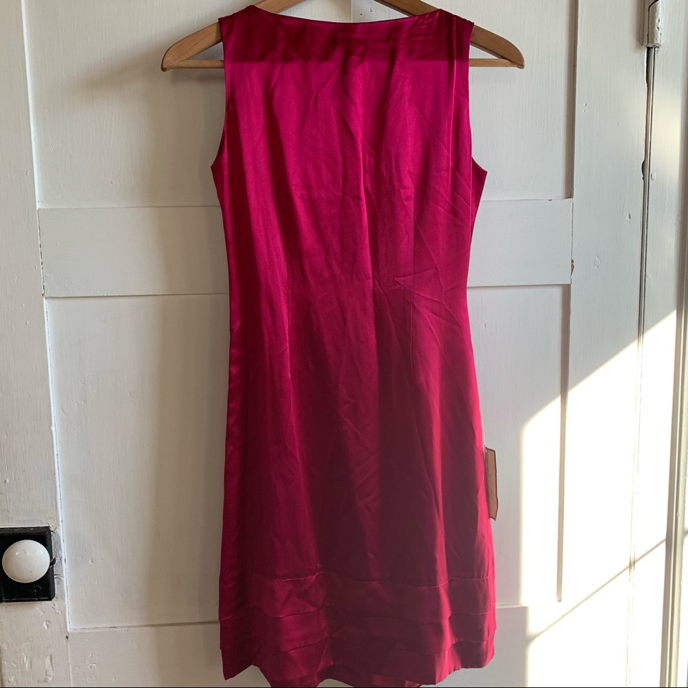 Ann Taylor Fuschia Silk Midi Scoop Neck Sleeveless Dress - Picture 6 of 9
